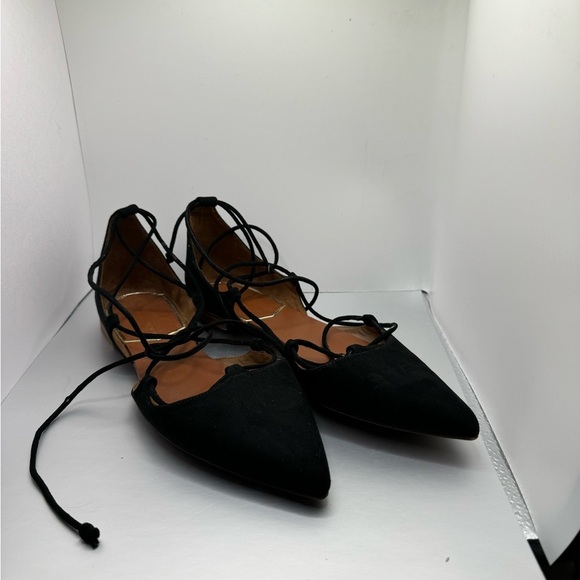 Zara Basic Collection Black Lace Up Pointed Toe Flats Women’s 37 Work Preppy - Picture 1 of 5